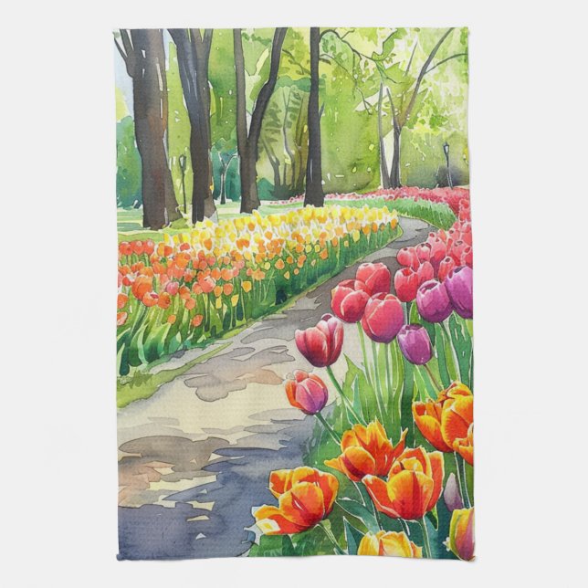 Tulips in The Park Tea Towel (Vertical)