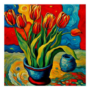 Tulips in vase poster