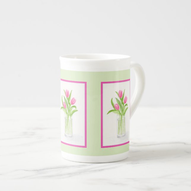 Tulips in Water Handpainted Watercolor  Bone China Mug (Front Right)