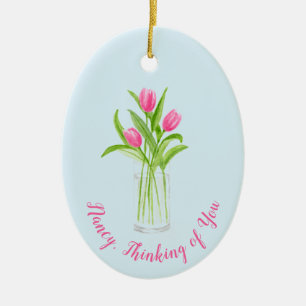 Tulips in Water Handpainted Watercolor Floral Ceramic Tree Decoration
