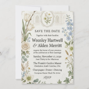 Tulips, Neutral Roses, Blue Delphinium, Hellebores Invitation