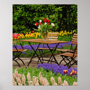 Tulips of table in garden, Keukenhof Gardens, Poster