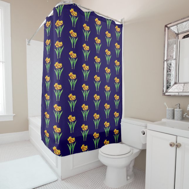 Tulips on Blue Shower Curtain (In Situ)