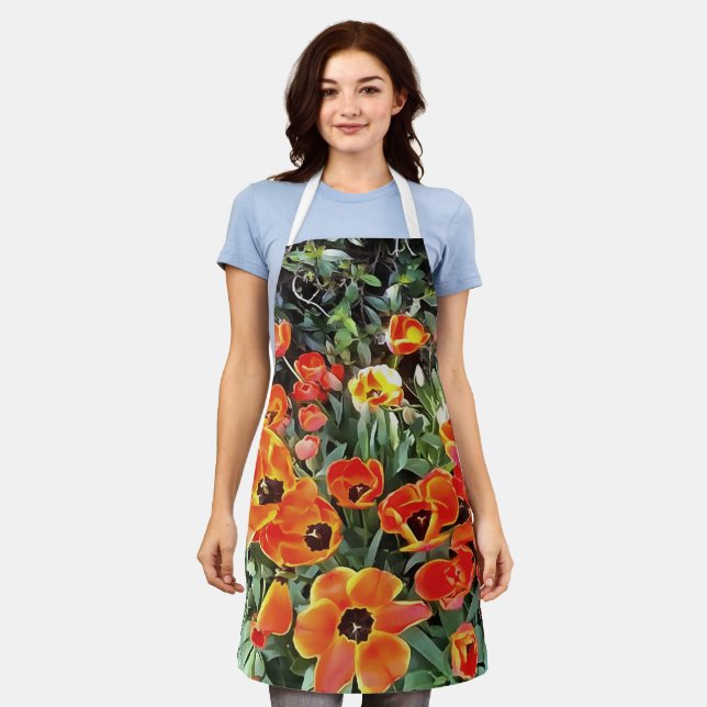 Tulips On Fire Artistic Floral Flowerbed v2 Apron (Worn)