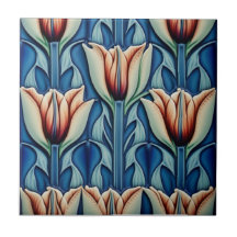 tulips on mosaic Art Nouveau Ceramic Tile