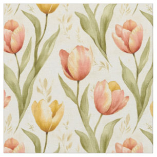 Tulips on Pale Yellow Fabric