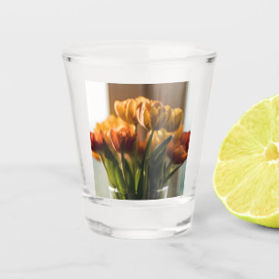 Tulips Orange Flowers Shot Glass