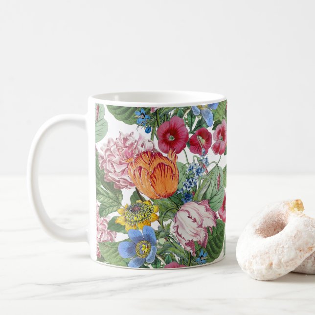 Tulips Peony Spring Flower Garden Coffee Mug (With Donut)