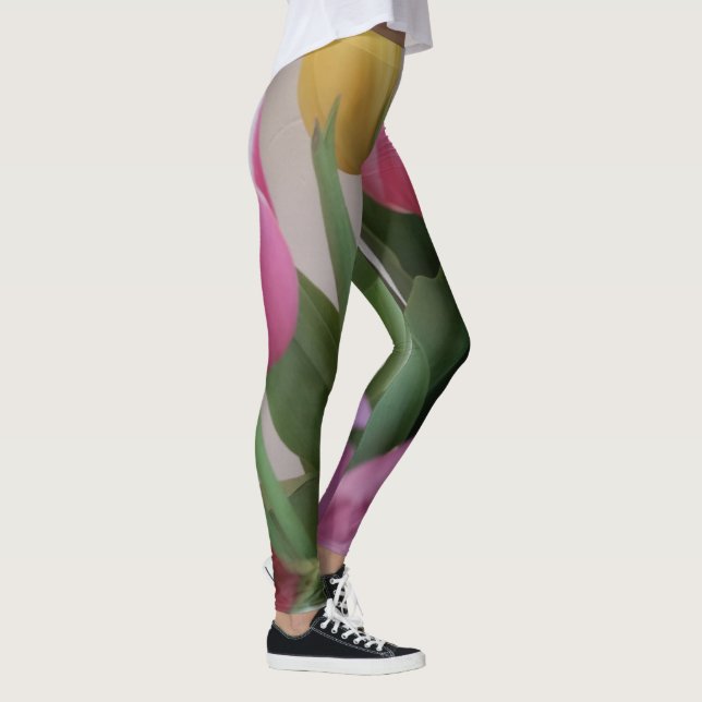 Tulips Pink Green Yellow Flowers Floral Leggings (Right)