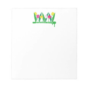 Tulips Pink Yellow Purple Green Modern Cute. Notepad