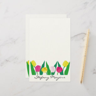 Tulips Pink Yellow Purple Green Modern Cute. Stationery