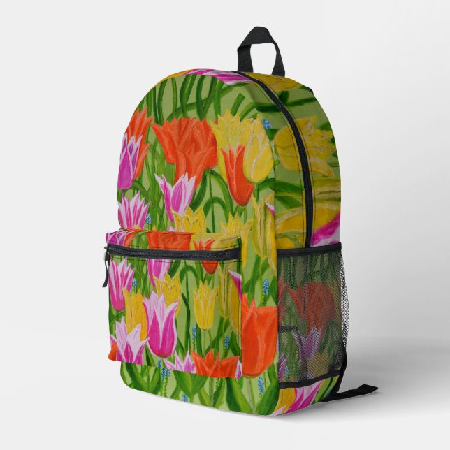 Tulips  printed backpack (Back Corner Right)