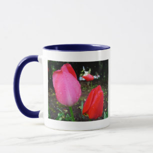 tulips, rain drops mug
