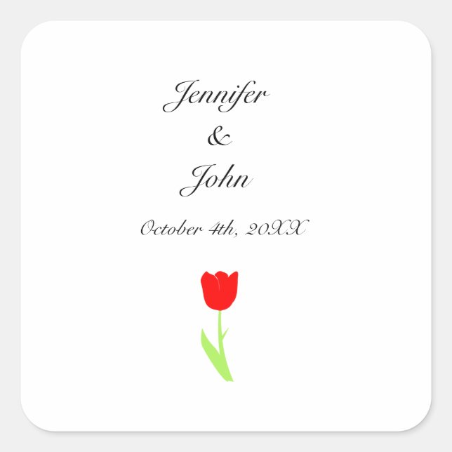 Tulips Red Floral Flower Pretty Cool Wedding Cute Square Sticker (Front)