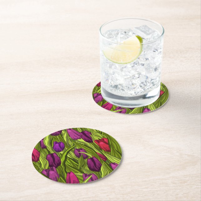 Tulips Round Paper Coaster (Insitu)