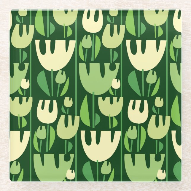 Tulips Scandinavian Style Pattern Glass Coaster (Front)