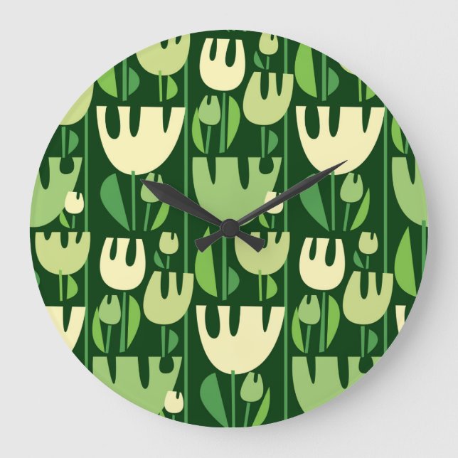 Tulips Scandinavian Style Pattern Large Clock (Front)