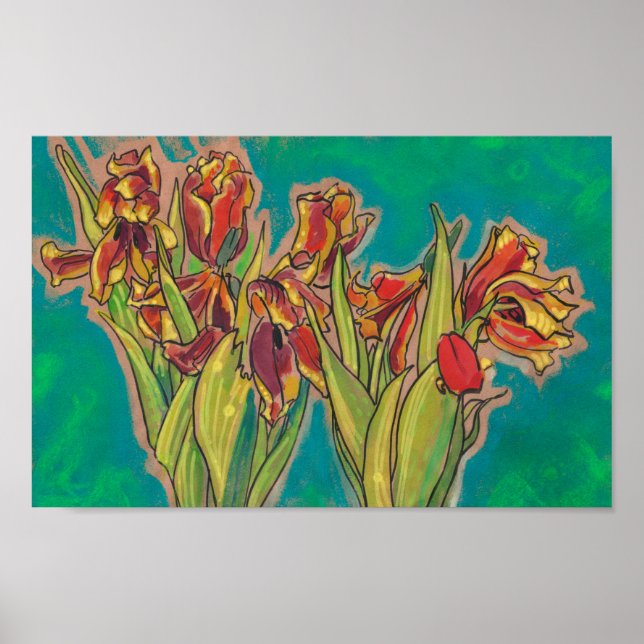 Tulips Sketch, Spring Flowers Floral Art Painting Poster (Front)