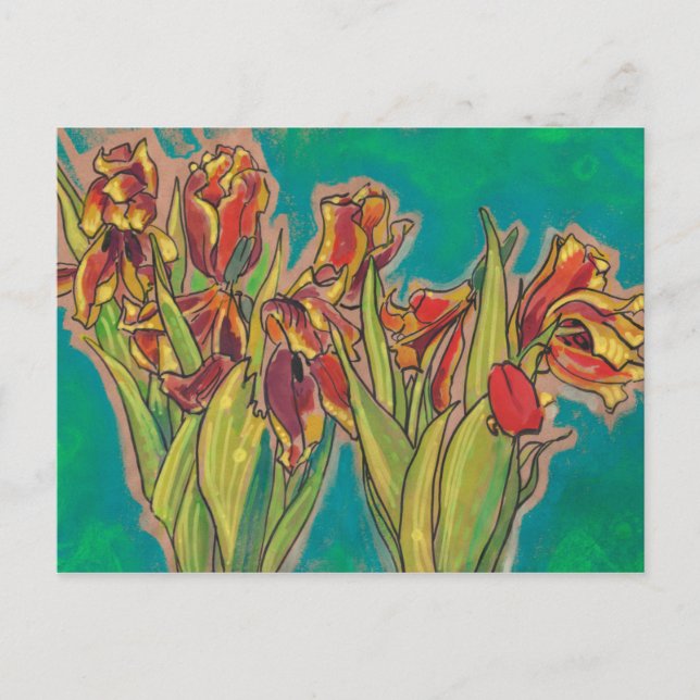 Tulips Sketch, Spring Flowers Floral Art Pastels Postcard (Front)