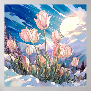 Tulips Wall Art, Floral Square  Poster