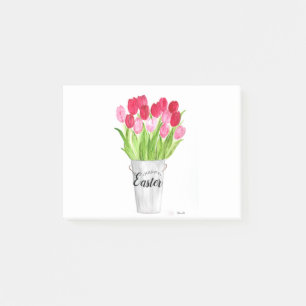 Tulips Watercolor Floral Happy Easter Pink elegant Post-it Notes