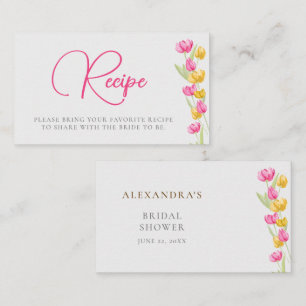 Tulips Watercolor Pink Spring Bridal Shower Recipe Enclosure Card