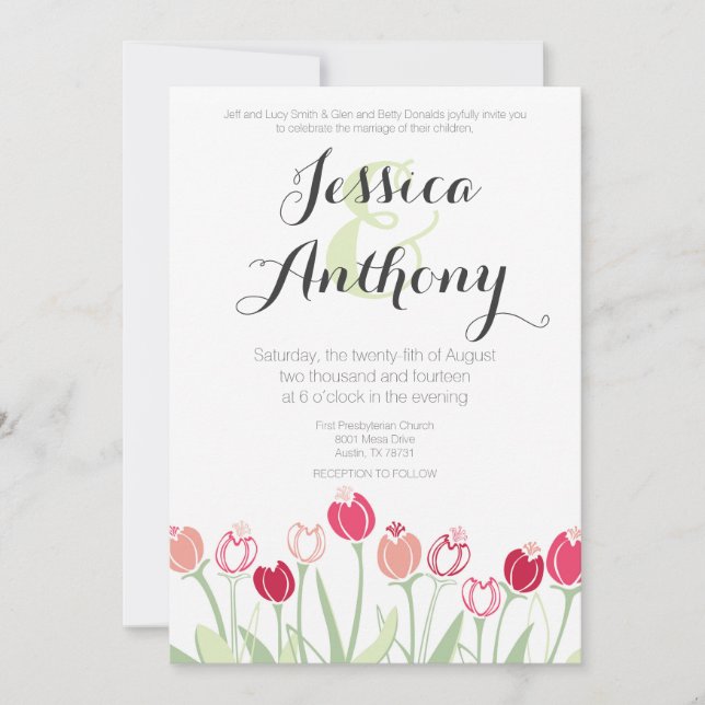 Tulips Wedding Invitation | Red Colours (Front)