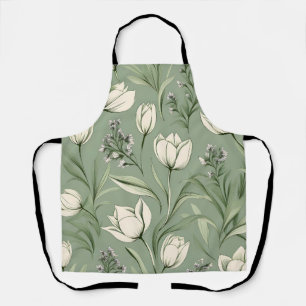 Tulips With Leaves On Light Sage Green Apron