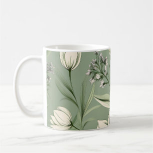 Tulips With Leaves On Light Sage Green Coffee Mug