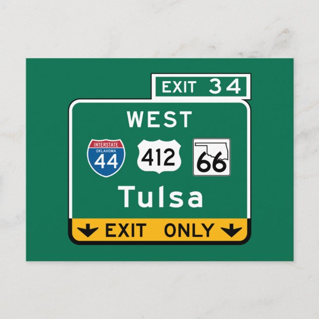 Tulsa, OK Road Sign Postcard (Front)