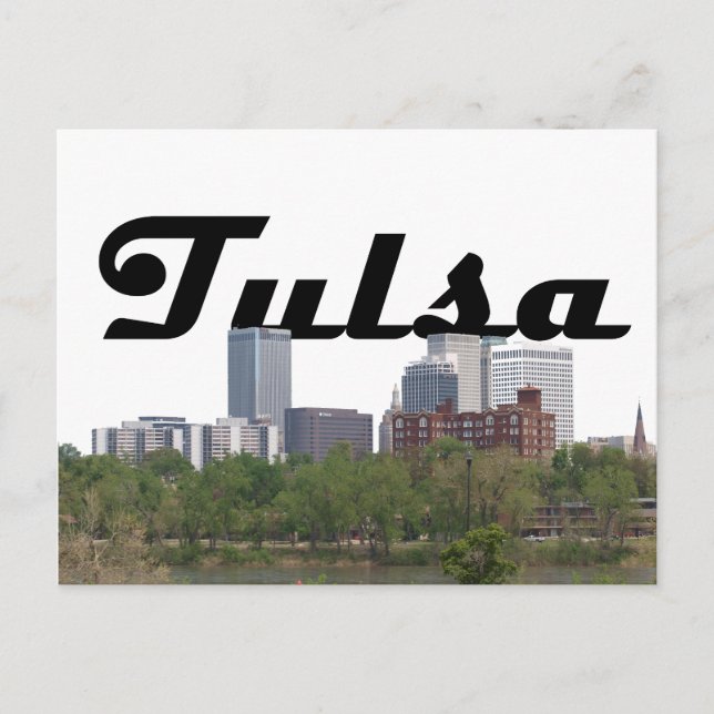 Tulsa OK Skyline with Tulsa in the Sky Postcard (Front)
