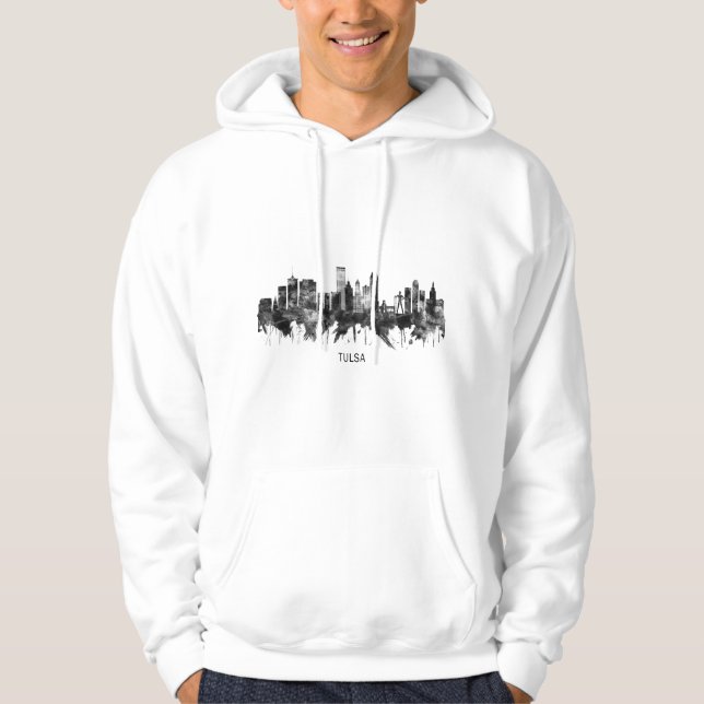 Tulsa Oklahoma Skyline BW Hoodie (Front)