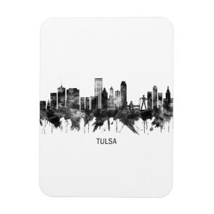 Tulsa Oklahoma Skyline BW Magnet