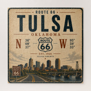 Tulsa Route 66 Skyline Coordinates Journey Jigsaw Puzzle