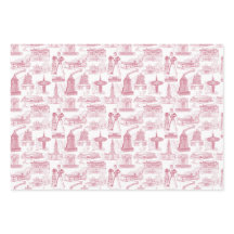 Tulsa Toile Red Wrapping Paper Flat Sheet Set of 3