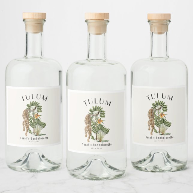 Tulum Leopard Tropical Bachelorette Weekend Liquor Bottle Label (Bottles)