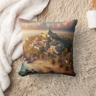 Tulum Mexico Landscape Vintage Travel Cushion