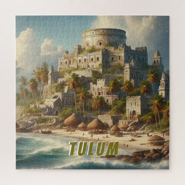 Tulum Mexico Landscape Vintage Travel Jigsaw Puzzle (Vertical)