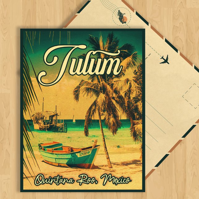 Tulum Mexico Palm Tree Vintage Travel Souvenir Postcard (Creator Uploaded)