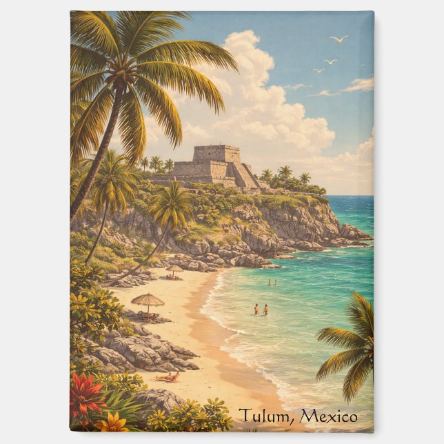 Tulum Mexico Retro Beach Destination Magnet (Front)