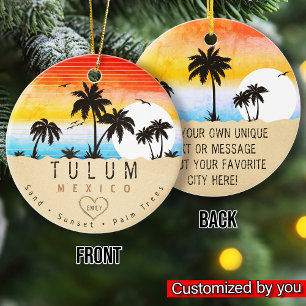Tulum Mexico Retro Sunset Palm tree Souvenir 60s Ceramic Tree Decoration