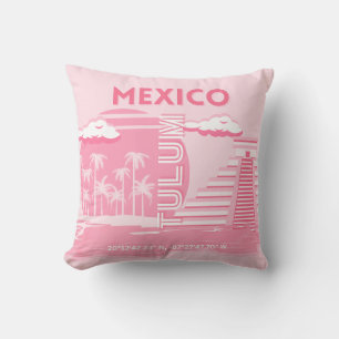 Tulum, Mexico, Travel Art, Pink Art Cushion