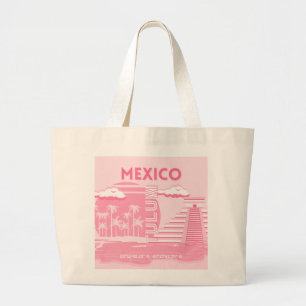 Tulum, Mexico, Travel Art, Pink Art Large Tote Bag