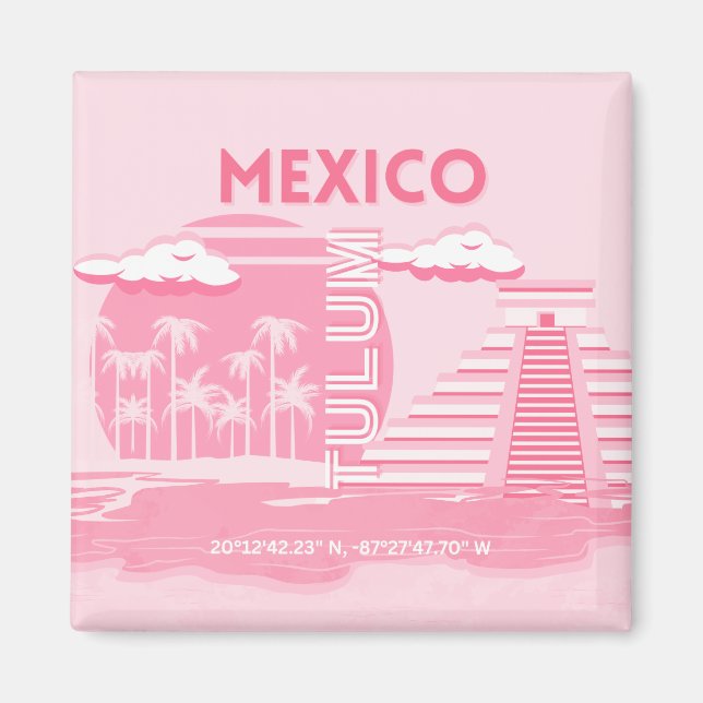 Tulum, Mexico, Travel Art, Pink Art Magnet (Front)