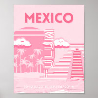 Tulum, Mexico, Travel Art, Pink Art