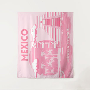 Tulum, Mexico, Travel Art, Pink Art Tapestry