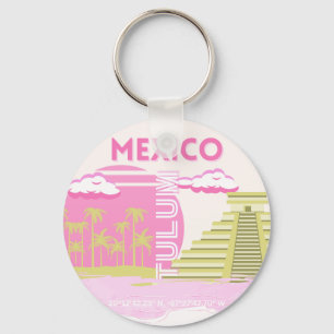 Tulum, Mexico, Travel Art, Pink Key Ring