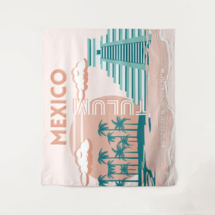 Tulum, Mexico, Travel Art, Retro Tapestry