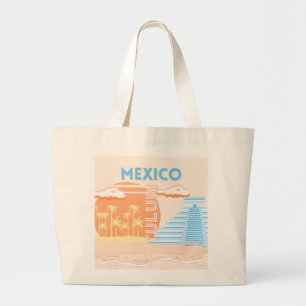 Tulum, Mexico, Travel Art, Summer Beach Large Tote Bag