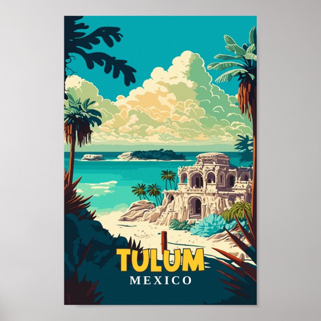 Tulum Mexico Travel Art Vintage Illustration  Poster (Front)